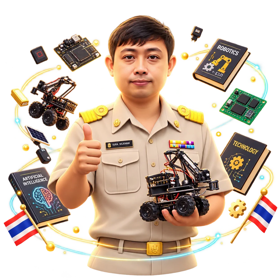 ครูกั้ม ครูสอนคอมพิวเตอร์ ถือหุ่นยนต์
